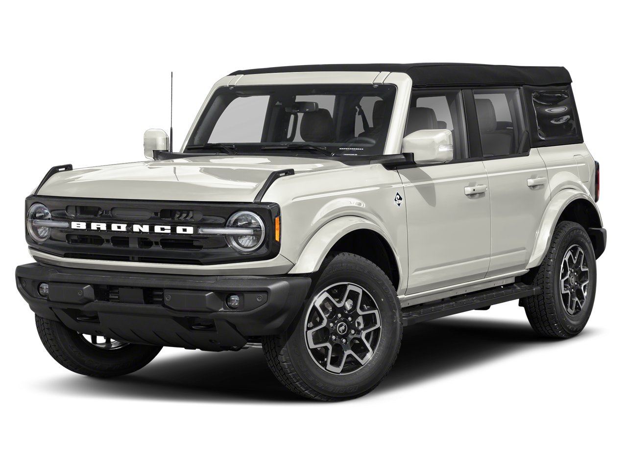 2026 Ford Bronco Outer Banks in Wimbledon White — front three-quarter view