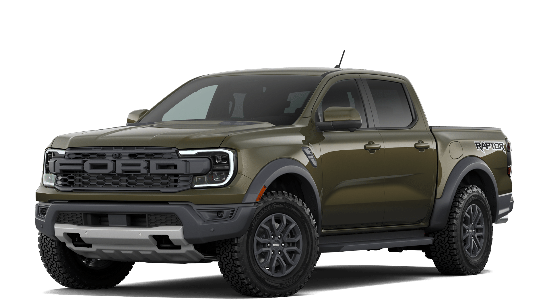 2026 Ford Ranger Raptor in Shelter Green Metallic — front three-quarter view