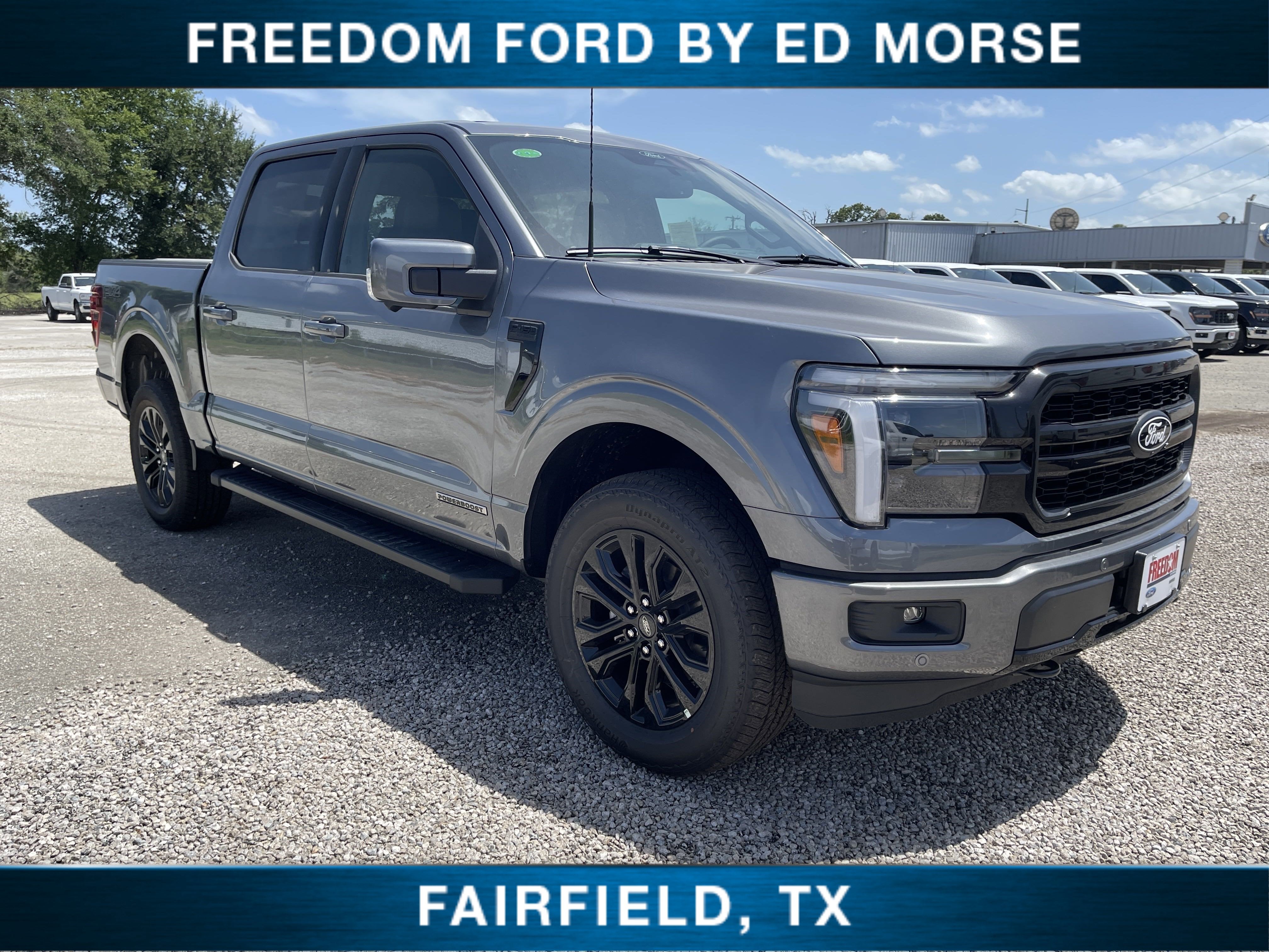 2025 Ford F-150 LARIAT in Gray Metallic — front three-quarter view