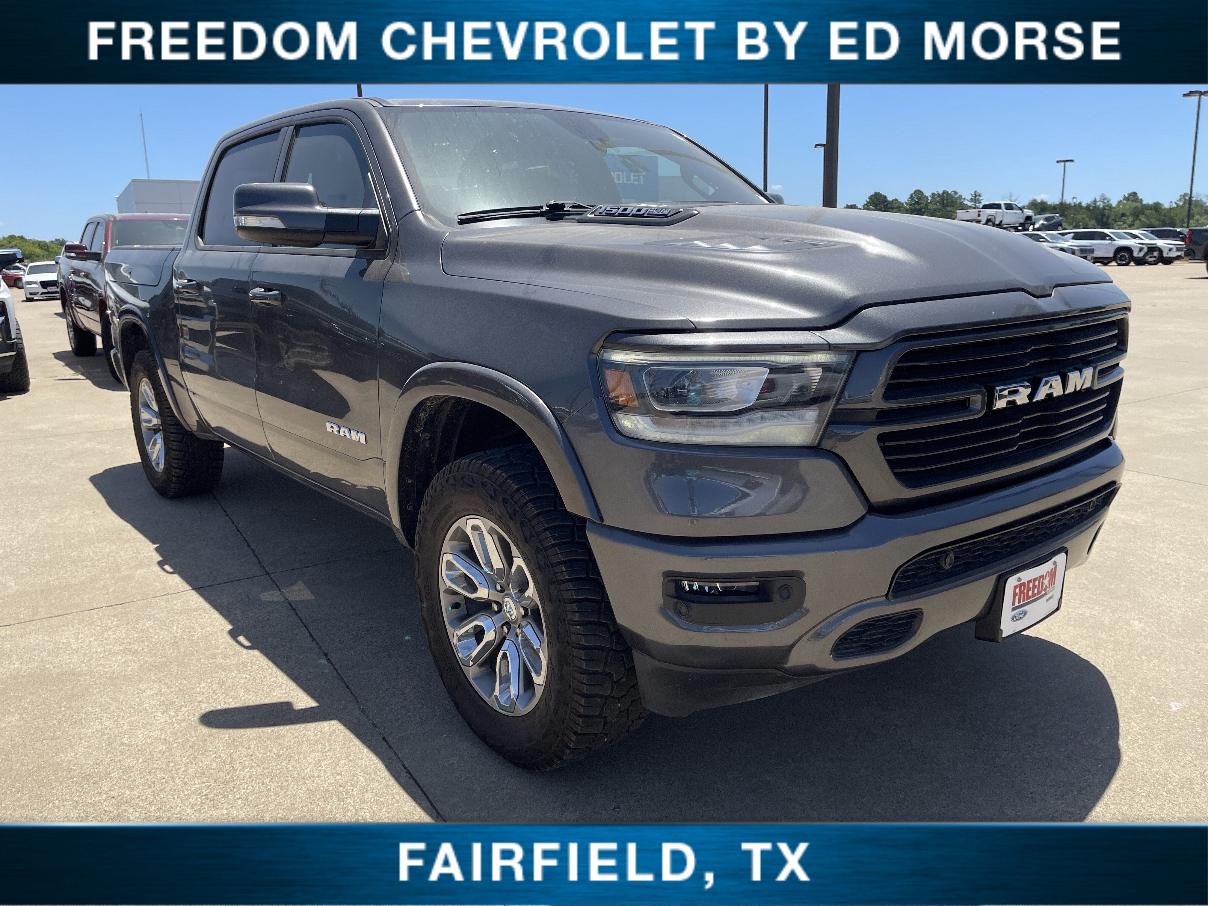 2020 RAM 1500 Laramie in Granite Crystal Metallic Clearcoat — front three-quarter view